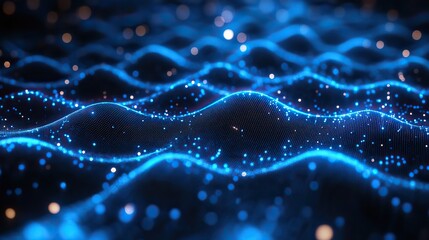 An abstract representation of a futuristic technology grid features blue digital elements.