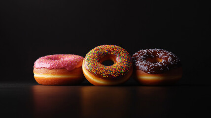 Celebrate National Cookie Day with colorful donuts in a dark setting showcasing sweet treats