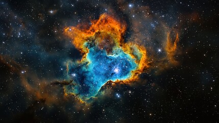 Nebula and Stars: Create a scene of a colorful nebula surrounded by stars, the nebula's vibrant hues contrasting with the twinkling lights.
