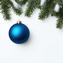 Festive Christmas Ornament on Snow-Covered Pine Branches