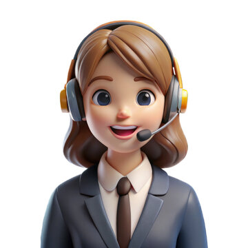 recommend clip art: Cartoon girl using headphone on calling 3D render isolated on transparent background PNG