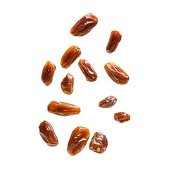 Dried Dates Fruit Falling, Isolated on Transparent Background