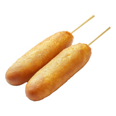 Golden Brown Crispy Corn Dog ON Stick Isolated on Transparent Background