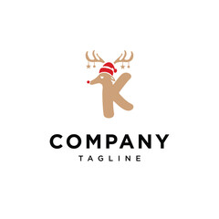 Letter K Cute Christmas Reindeer logo icon vector