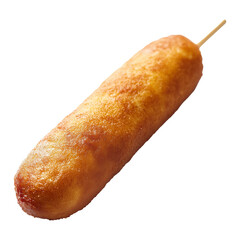 Golden Brown Crispy Corn Dog ON Stick Isolated on Transparent Background