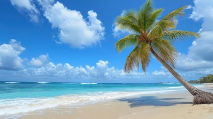 Obraz premium Picture a coconut tree with its long, arching fronds reaching towards the sky.