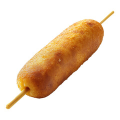 Golden Brown Crispy Corn Dog ON Stick Isolated on Transparent Background