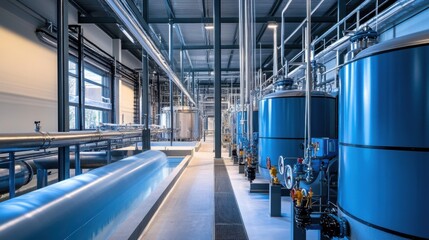 Obraz premium Modern Water Treatment Facility with Large Tanks and Filtration Systems