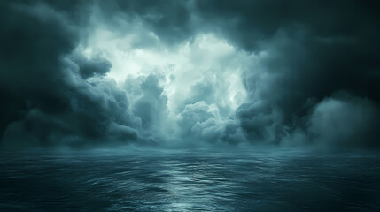 Obraz premium Cloudy storm in the sea before rain. Tornadoes above the sea. Monsoon season. Storm in the sea.Wonder of natural disaster.