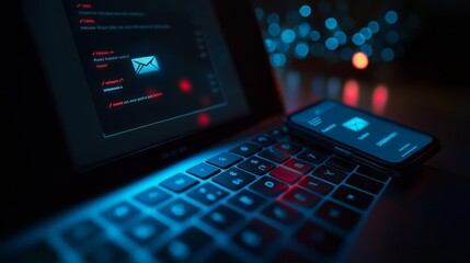 Obraz premium Digital Communication in Dark Setting