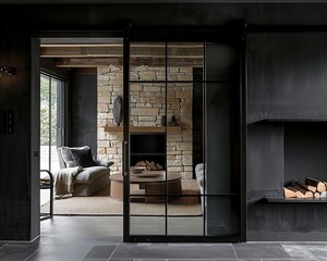 wooden sliding doors really save space. living room, kitchen, access to the street, , bedroom