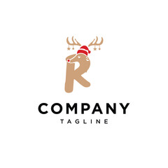 Letter R Cute Christmas Reindeer logo icon vector