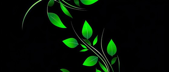 Green Leaves on Black Background