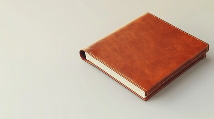 Fototapeta premium Elegant brown leather notebook on white background