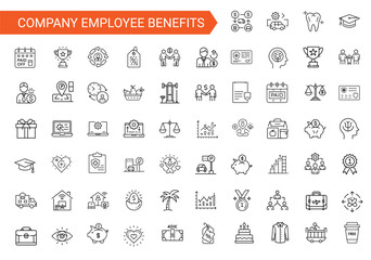 company benefits line drawing themed icon collection, reimbursement education tuition investment