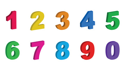 Colorful 1 to 10 3d numbers vector set isolated on white background, 3d mathematical number and symbols. 1 to 10 vector alphabets