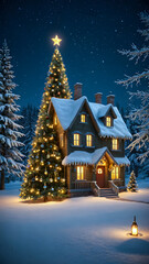 New Year tree. winter landscape for winter and New Year holidays. Festive winter landscape. poster, banner, flyer, background