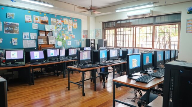 A classroom equipped with refurbished computers, ensuring all students can participate in digital learning.