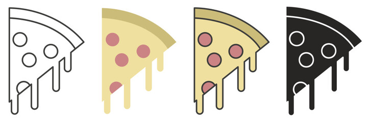 Pizza sign. Pizza set of flat illustration. Piece of pizza vector set for restaurant, dinner and Italian menu.