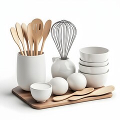Elegant Culinary Arrangement of Baking Essentials on Clean White Surface