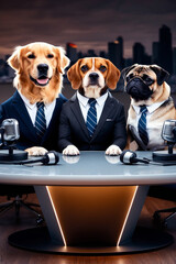 Three dogs, a golden retriever.