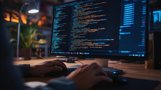 Programmer&acirc;&euro;&trade;s code on a computer screen, symbolizing web development and abstract IT concepts. 