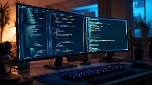 Programmer&acirc;&euro;&trade;s code on a computer screen, symbolizing web development and abstract IT concepts. 