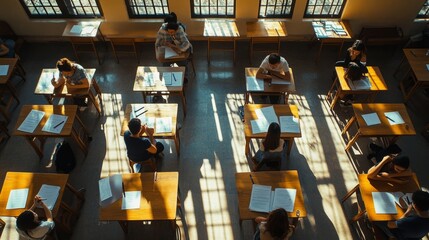 Obraz premium Students Taking Exam in Classroom