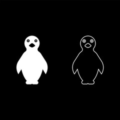 Penguin set icon white color vector illustration image solid fill outline contour line thin flat style