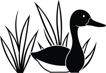 Nature Scene Duck Viewed Through Reeds Vector Art for Coloring
