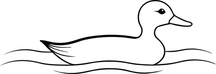 Naklejka premium Duck in Calm Shallow Waters Reflections Vector Drawing for Kids to Color 