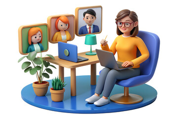 woman working remotely on a virtual video team meeting call.