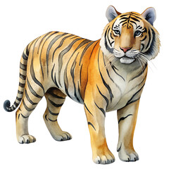 Obraz premium Watercolor hand drawn tiger isolate on transparency background