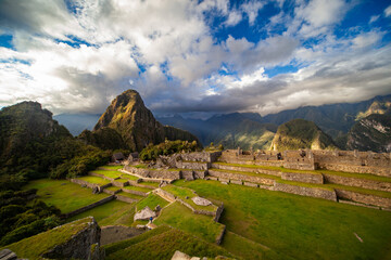 Machu Picchu, Incas Empire Lost Capital City, Ancient Temple Buildings on Terrace Walls in Andes Sacred Valley, Huayna Picchu Mountain Peak, Peru