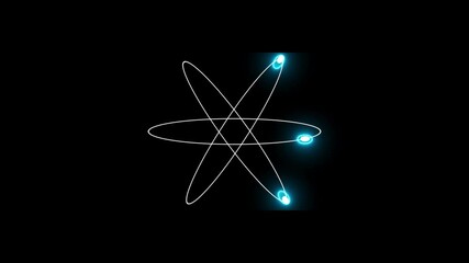 Atom icon in flat design.  graphic representation of an atom  or molecule. set gray molecule symbol or atom symbol isolated on black background. .