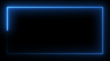 Square rectangle picture frame two tone neon color motion graphic on isolated black background ,4k motion video. blue  light moving for overly element . 