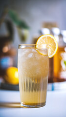  Refreshing Iced Lemonade Drink in Glass with Lemon Slice on Bright Kitchen Counter