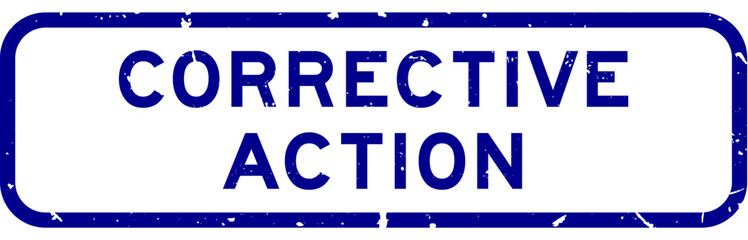 Grunge blue corrective action word square rubber seal stamp on white background