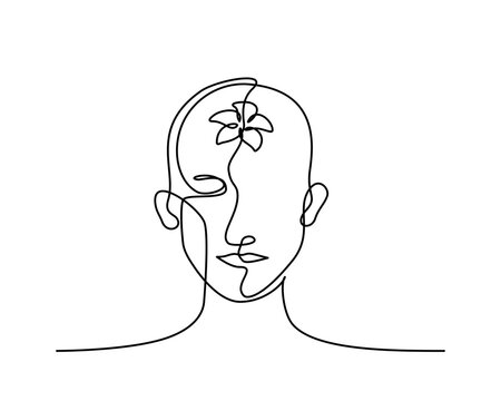 recommend clip art: Continuous lineart of a person do meditating with a flower inside head in mental health concept, editable stroke.