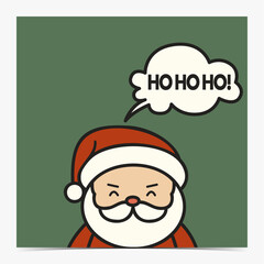 Merry Christmas funny greeting card, postcard, invitation with chubby Santa Claus on green background, vector illustration