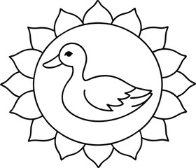Playful Duck Centered in Vibrant Mandala Vector Artwork
