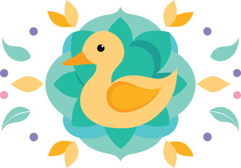 Peaceful Duck Drifting at the Center of Tranquil Lake Vector Design
