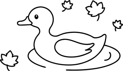 Tranquil Duck Gliding Through a Kaleidoscope of Autumn Leaves in Vector Style
