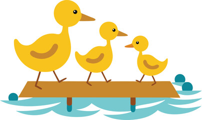 Charming Vector Illustration of a Duck Family Strolling Together in a Serene Park
