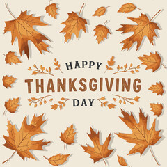 Happy Thanksgiving Day Autumn Leaves Design