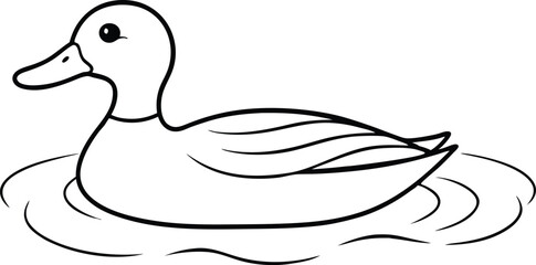 Mallard Duck Swimming in Calm Pond Vector Illustration for Kids Coloring Fun