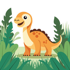 Cute Cartoon Dinosaur Baby Character on Nature Background.