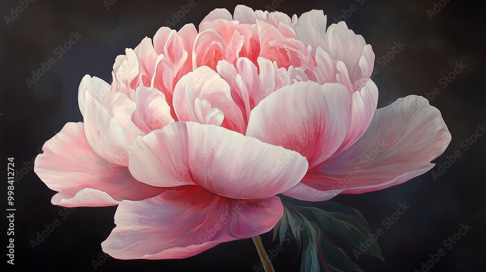 Poster A beautiful pink peony flower showcasing delicate petals against a dark background in a serene floral display