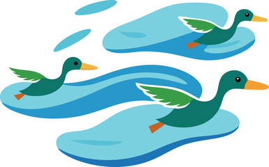 Ducks Flying Over Scenic Sky Vector Illustration