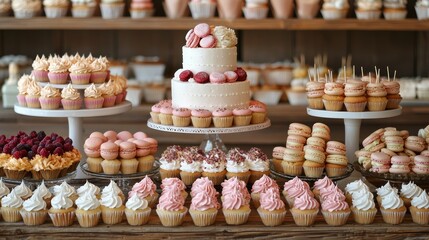 Colorful Display of Cupcakes and Desserts